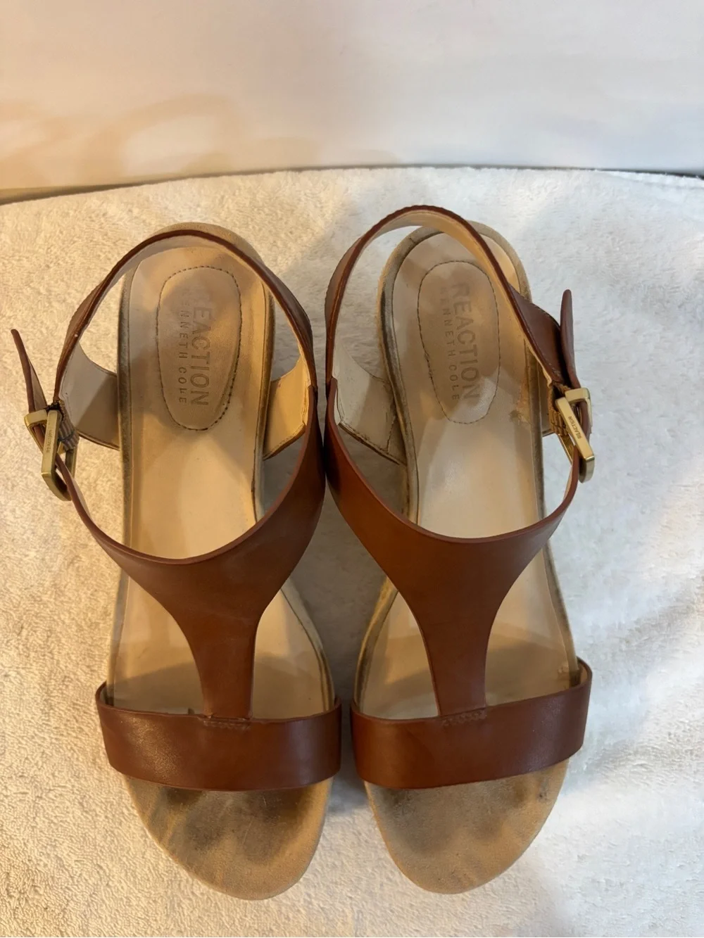Brown Leather Wedge Sandals with Buckle